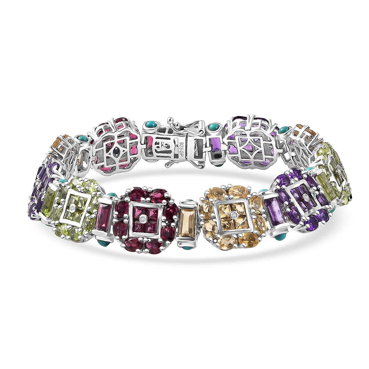 GP Italian Garden Collection Multi Gemstone Bracelet in Rhodium Over Sterling Silver (7.25 In) 29.00 ctw