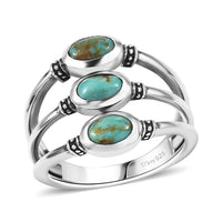 D'Joy Artisan Crafted Premium Royston Turquoise Ring in Black Oxidised Sterling Silver (Size 10.0) 1.60 ctw