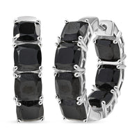 EverTrue Thai Black Spinel 29.65 ctw Royal Midnight Hoop Earrings in Platinum Bond