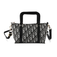 La Marey Black and White Printed Letter D Tote Bag with Adjustable Shoulder Strap