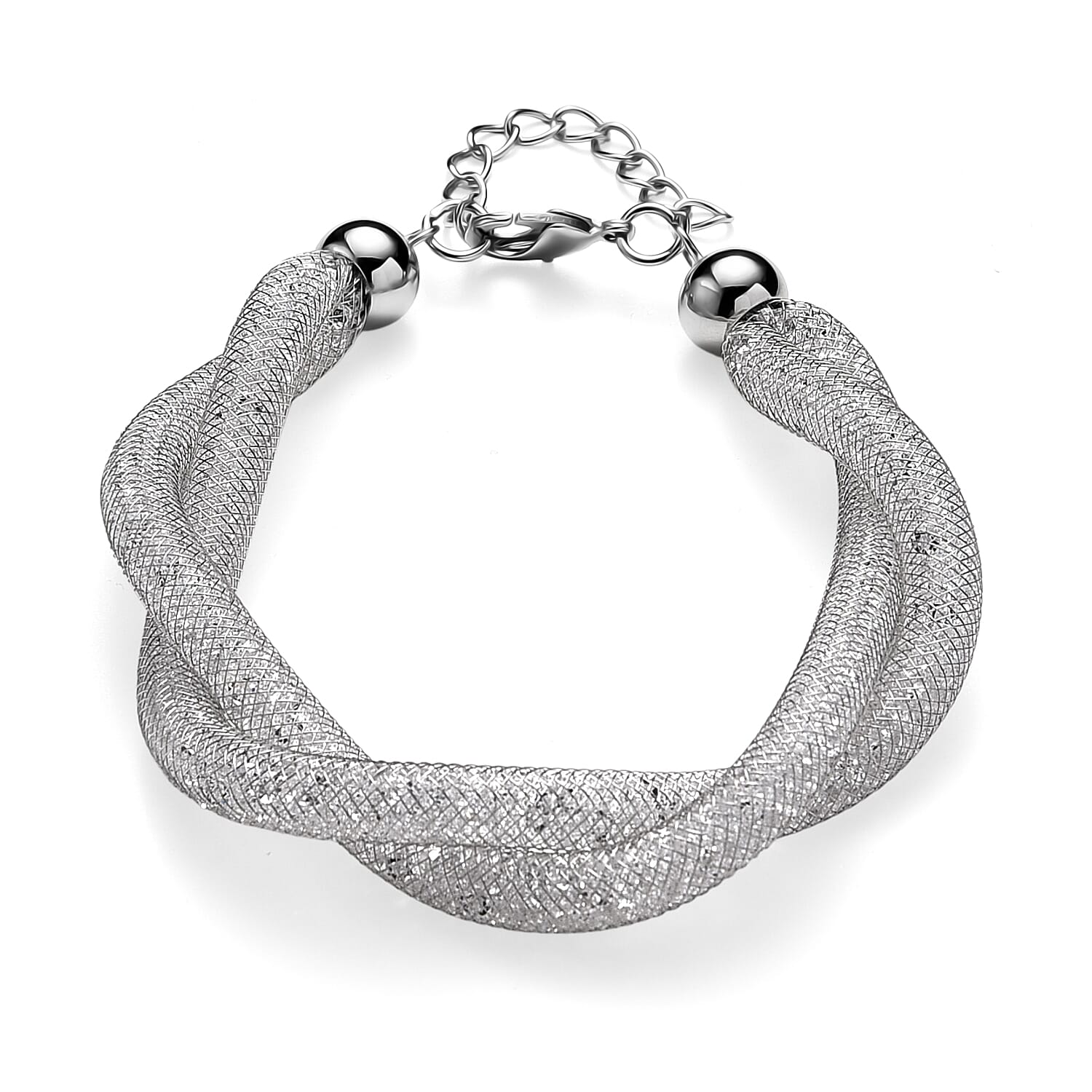 Blue Austrian Crystal Twisted Rope Bracelet in Silvertone (8.50-10.5In)