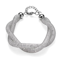 Blue Austrian Crystal Twisted Rope Bracelet in Silvertone (8.50-10.5In)