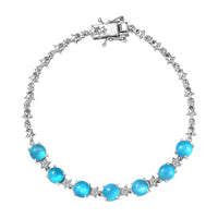 D'Joy Premium Paraiba Moonstone and White Zircon 7.50 ctw Bracelet in Rhodium Over Sterling Silver (7.50 In)