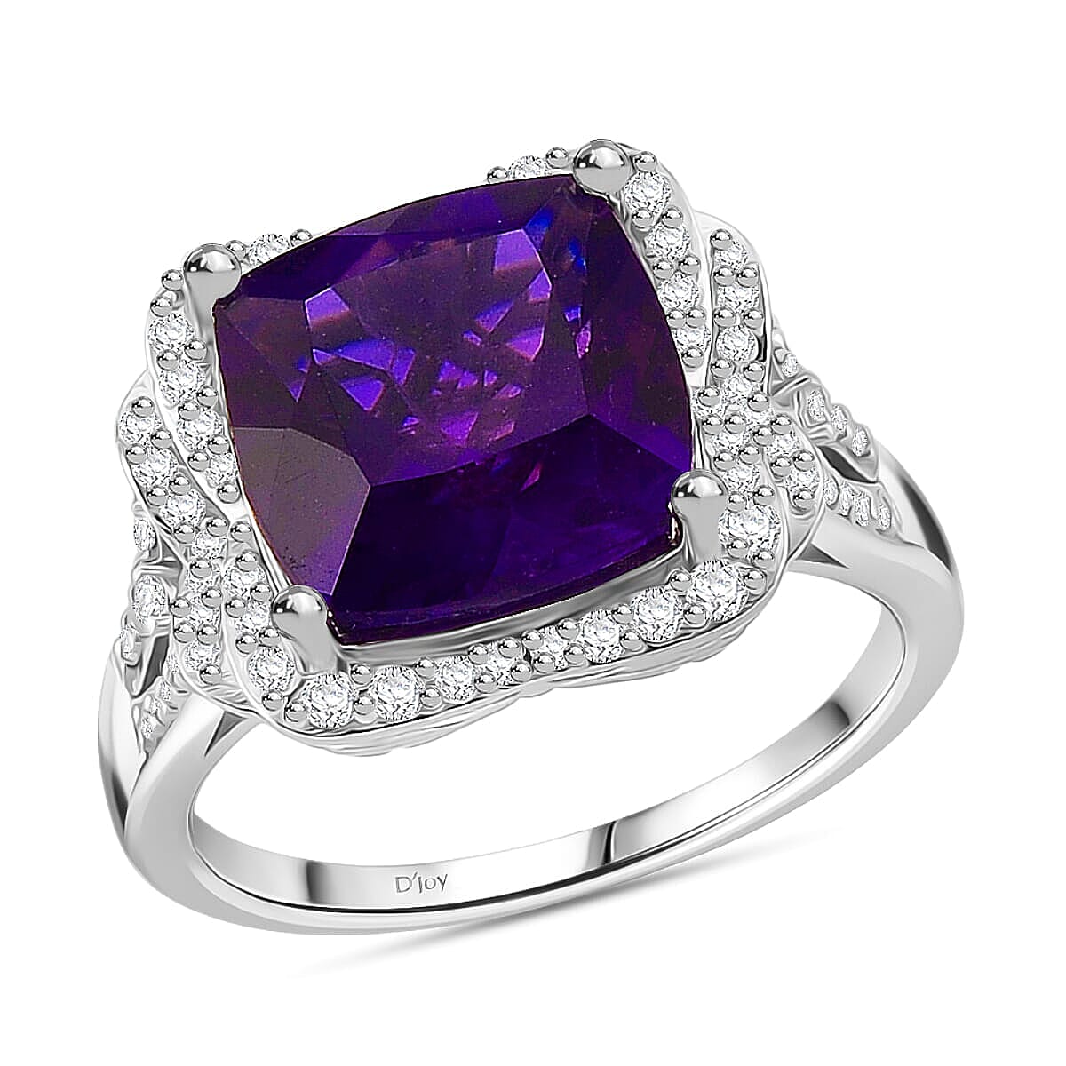 D'Joy AAA Zambian Amethyst, Moissanite Poinsettia flower Ring in Rhodium Over Sterling Silver (Size 10.0) 5.65 ctw