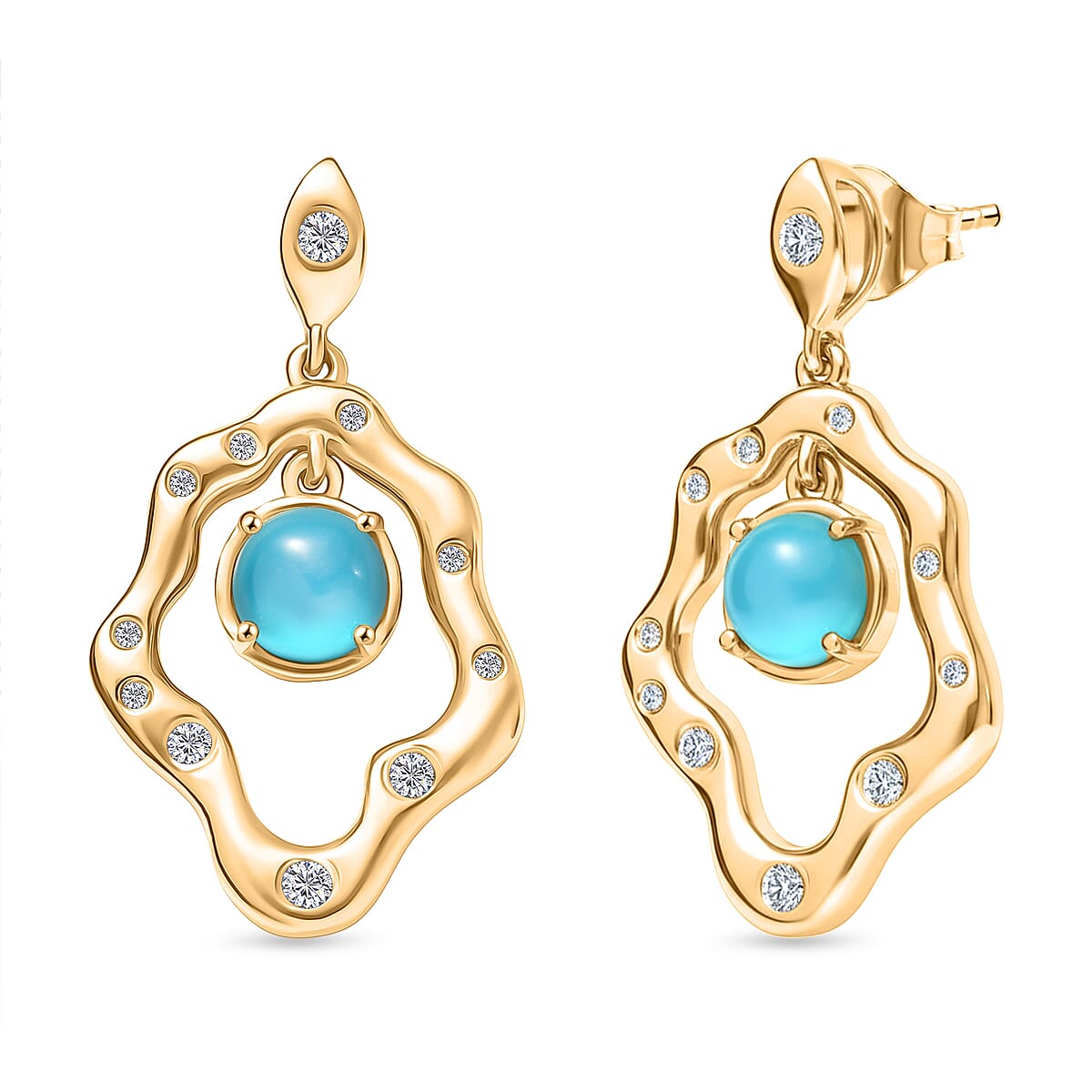D'Joy Premium Paraiba Moonstone and White Zircon 2.60 ctw Earrings in 18K YG Plated Sterling Silver