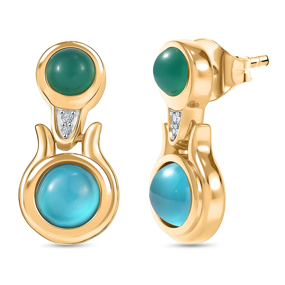 D'Joy Premium Paraiba Moonstone and Multi Gemstone 3.60 ctw Earrings in 18K YG Plated Sterling Silver