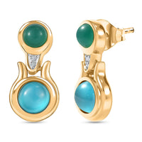 D'Joy Premium Paraiba Moonstone and Multi Gemstone 3.60 ctw Earrings in 18K YG Plated Sterling Silver