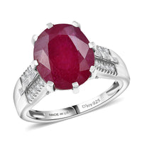 D'Joy Niassa Ruby (FF), Moissanite Ring in Rhodium Over Sterling Silver (Size 7.0) 7.90 ctw