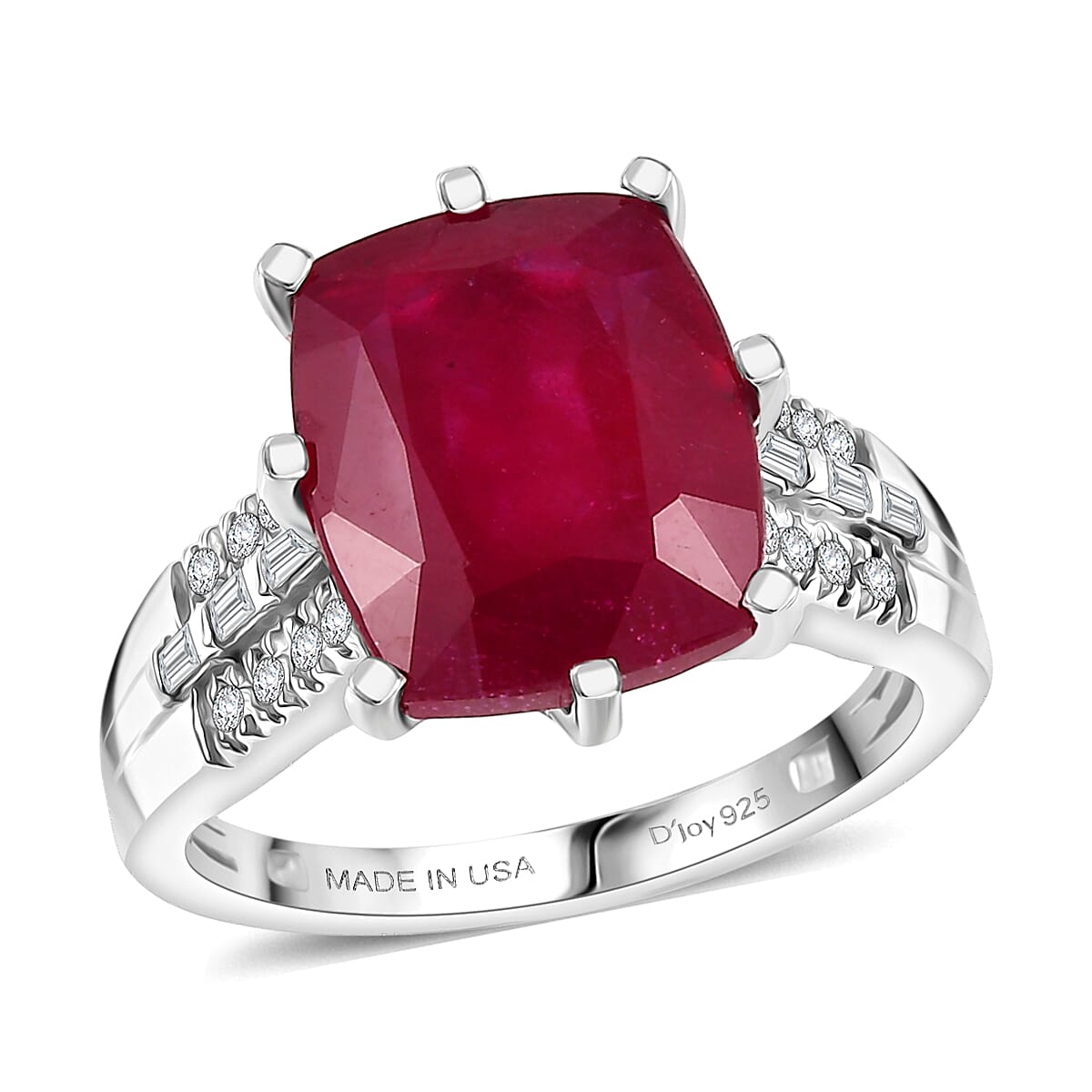 D'Joy Niassa Ruby (FF) and Moissanite 9.40 ctw Crown Ring in Rhodium Over Sterling Silver (Size 6.0)