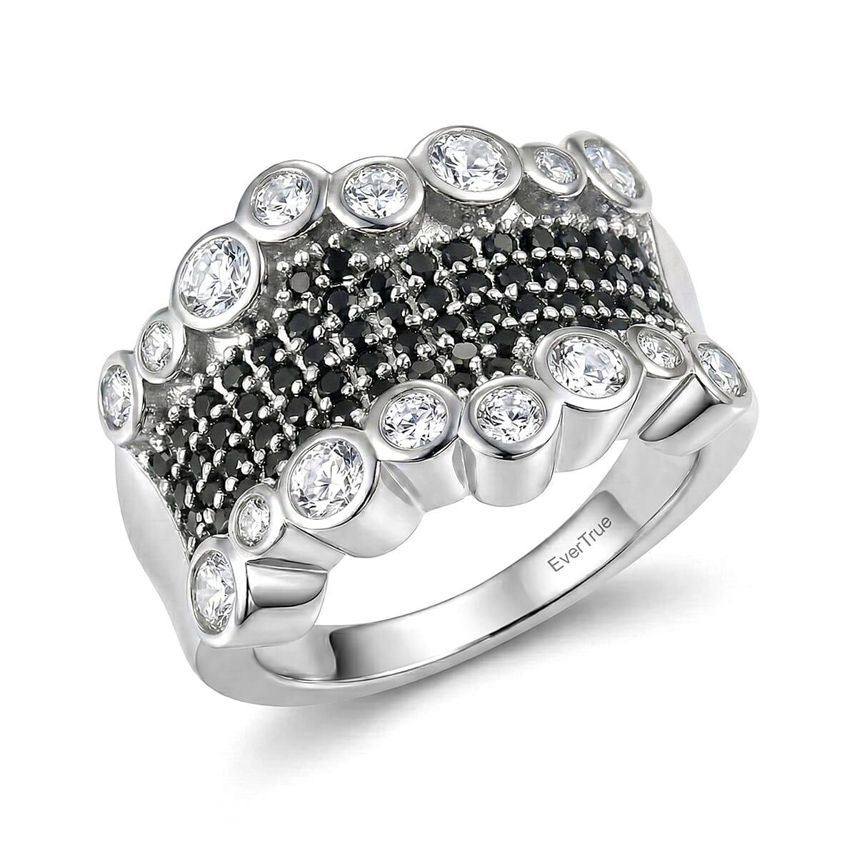 EverTrue Thai Black Spinel, White Zircon Imperial Midnight Ring in Platinum Bond (Size 10.0) 1.75 ctw