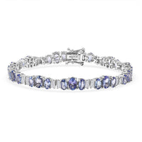 D'Joy Tanzanite, Diamond (0.45 cts) Bracelet in Rhodium Over Sterling Silver (6.50 In) 9.25 ctw