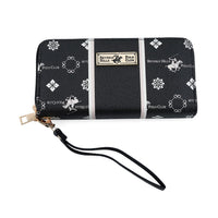 Beverly Hills Polo Club Black Faux Leather Multi Pattern Wristlet Wallet (7.75"x4"x1.75")