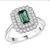 D'Joy AAA Pirineu Lagoon Tourmaline, Moissanite Ring in Rhodium Over Sterling Silver (Size 7.0) 1.75 ctw