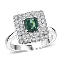 Doorbuster D'Joy AAA Pirineu Lagoon Tourmaline, Moissanite Ring in Rhodium Over Sterling Silver (Size 7.0) 1.73 ctw