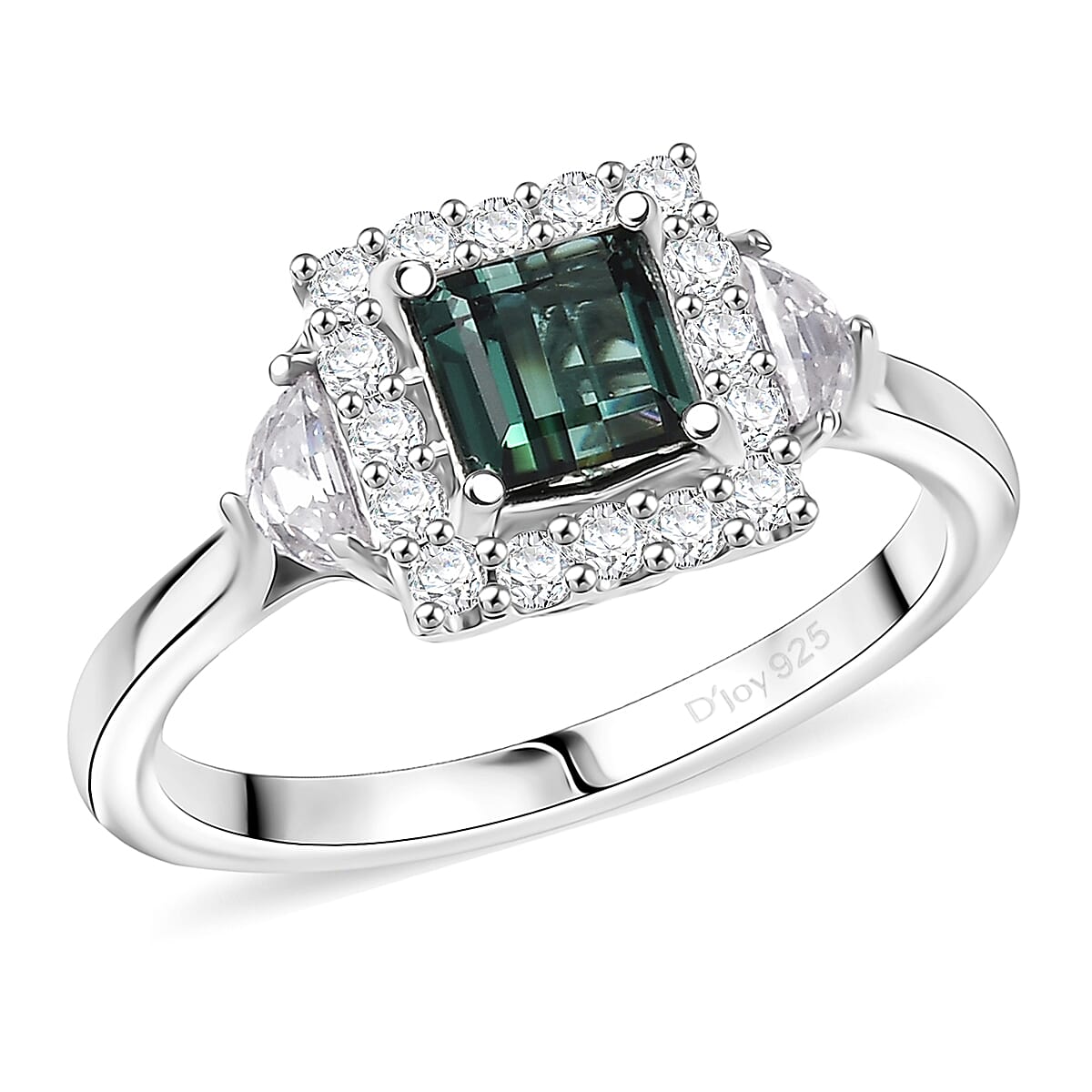 D'Joy AAA Pirineu Lagoon Tourmaline and Moissanite 1.50 ctw Ring in Rhodium Over Sterling Silver (Size 10.0)