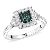 D'Joy AAA Pirineu Lagoon Tourmaline and Moissanite 1.50 ctw Ring in Rhodium Over Sterling Silver (Size 10.0)