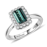 Certified & Appraised Rhapsody 950 Platinum AAAA  Pirineu Lagoon Tourmaline, Diamond (E-F, VS) (0.27 cts) Ring (Size 10.0) (5.75 g) 1.50 ctw