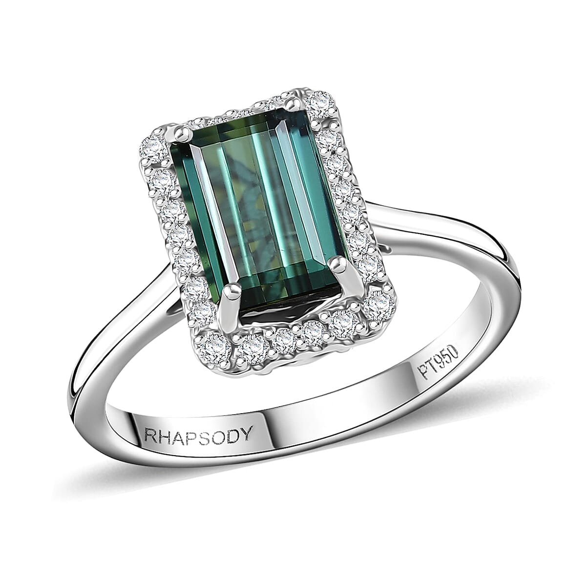 Doorbuster Certified & Appraised Rhapsody 950 Platinum AAAA Pirineu Lagoon Tourmaline, Diamond (E-F, VS) (0.22 cts) Ring (Size 10.0) (5.80 g) 2.51 ctw