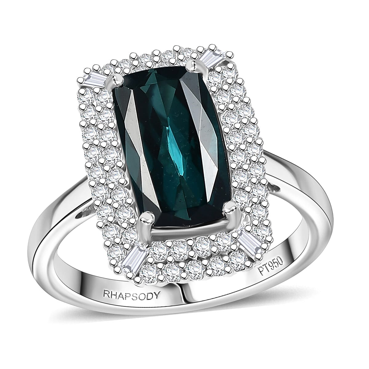 Certified & Appraised Rhapsody AAAA Monte Belo Indicolite and E-F VS Diamond 3.24 ctw Ring in 950 Platinum 7.25 Grams