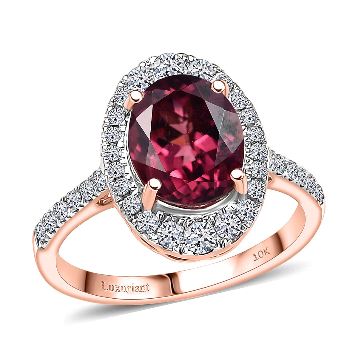 Certified & Appraised AAA Tanzanian Raspberry Garnet and Luxuriant Diamond G-H SI 4.03 ctw Ring in 10K Rose Gold