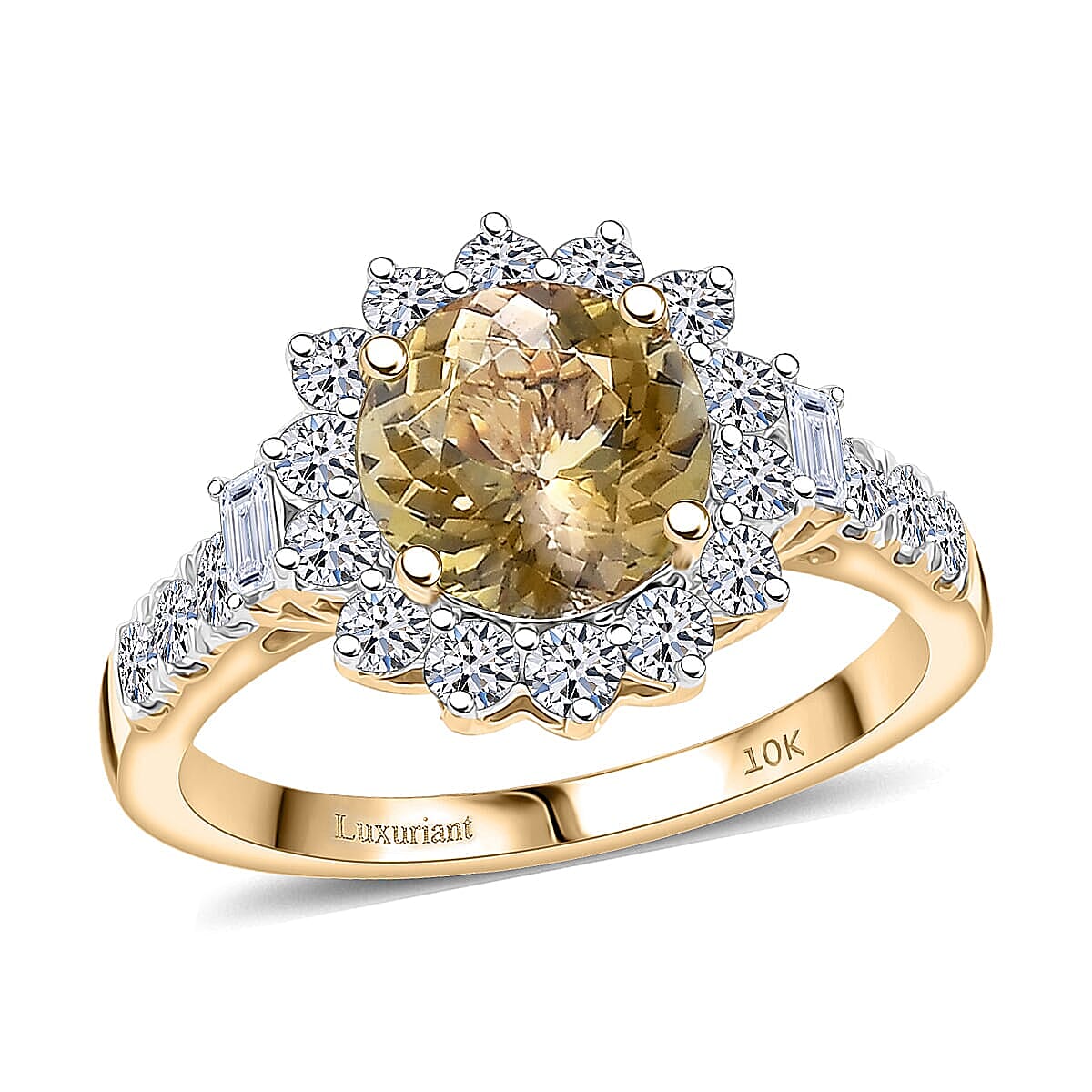 10K Yellow Gold AAA Natural Golden Tanzanite, Luxuriant Lab Grown Diamond (G-H, SI) (0.74 cts) Ring (Size 6.0) 3.00 ctw