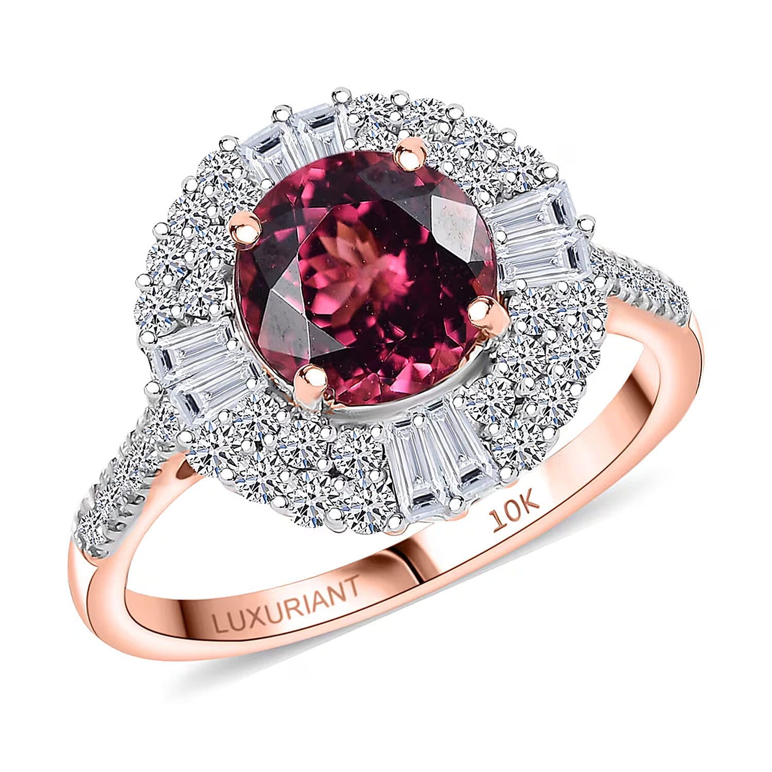 Certified & Appraised 10K Rose Gold AAA Tanzanian Raspberry Garnet, Luxuriant Diamond (G-H, SI) (0.88 cts) Ring (Size 10.0) 3.50 ctw