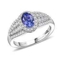 D'Joy AAA Tanzanite, Moissanite Ring in Rhodium Over Sterling Silver (Size 10.0) 1.30 ctw