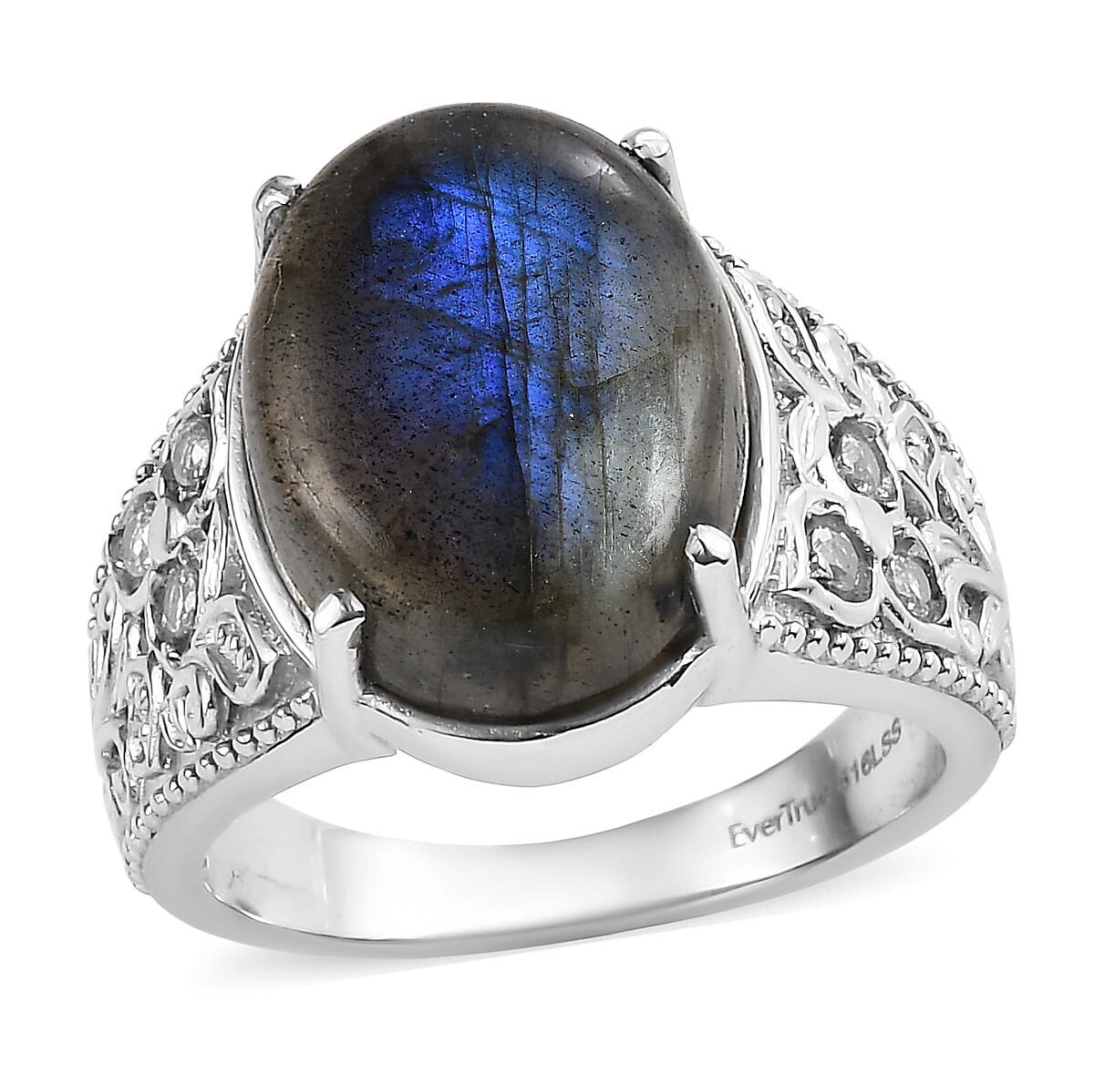 EverTrue Malagasy Labradorite, Simulated Diamond Ring in Stainless Steel (Size 10.0) 10.80 ctw