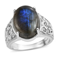 EverTrue Malagasy Labradorite, Simulated Diamond Ring in Stainless Steel (Size 10.0) 10.80 ctw