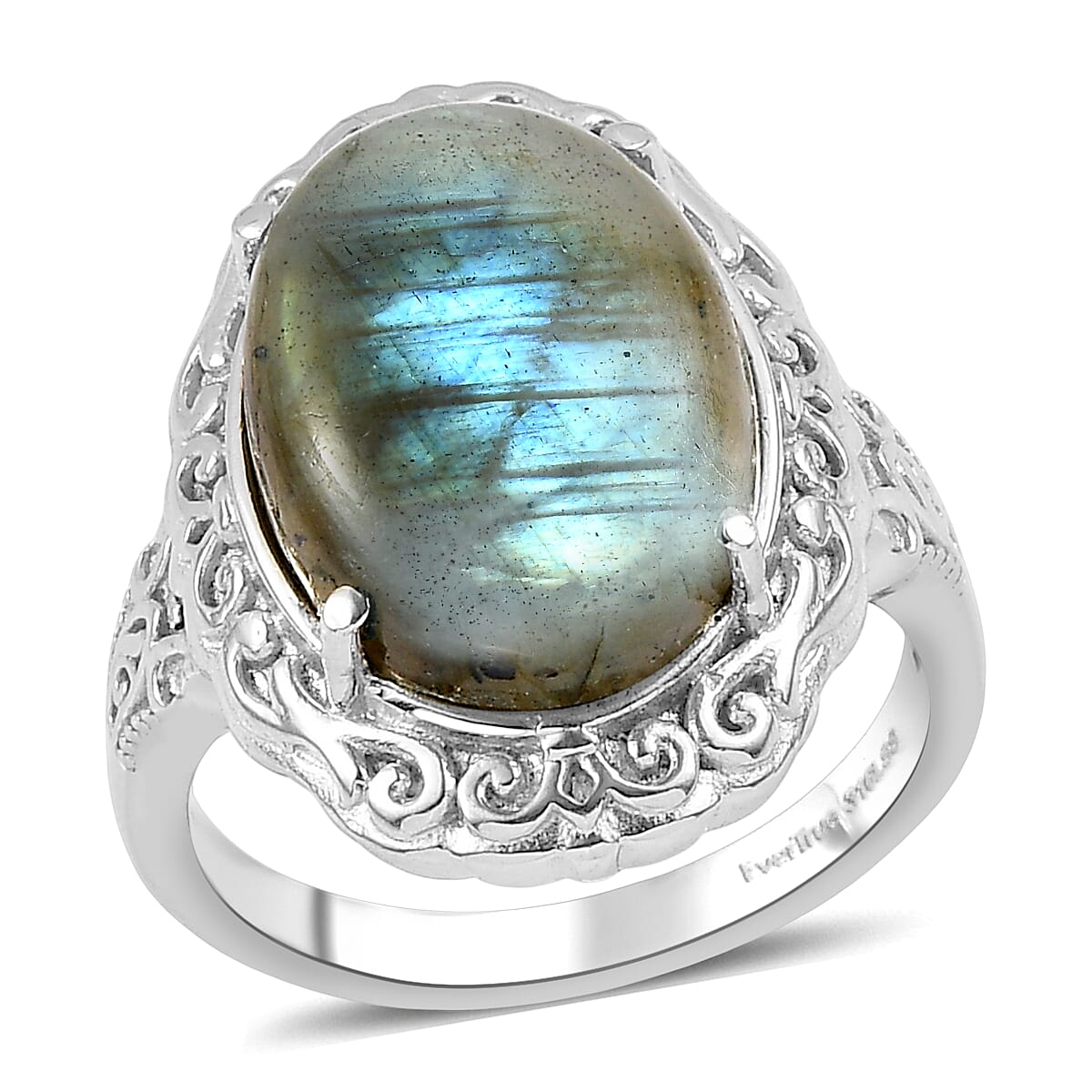 EverTrue Malagasy Labradorite Ring in Stainless Steel (Size 10.0) 10.50 ctw