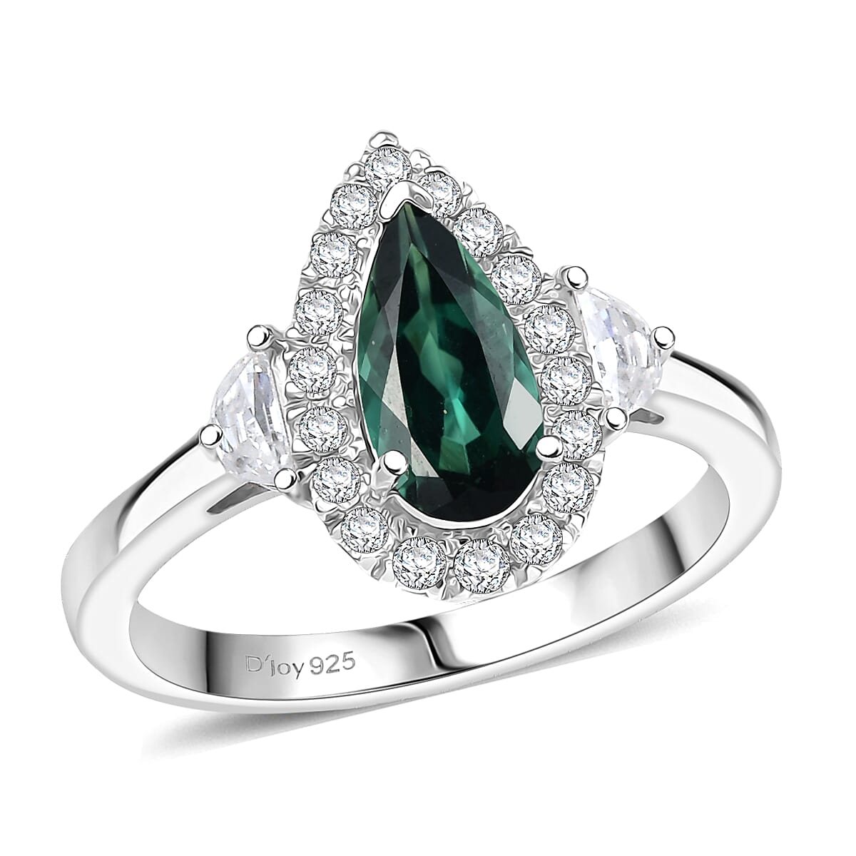 D'Joy AAA Pirineu Lagoon Tourmaline, Moissanite Ring in Rhodium Over Sterling Silver (Size 10.0) 1.50 ctw