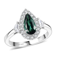 D'Joy AAA Pirineu Lagoon Tourmaline, Moissanite Ring in Rhodium Over Sterling Silver (Size 10.0) 1.50 ctw