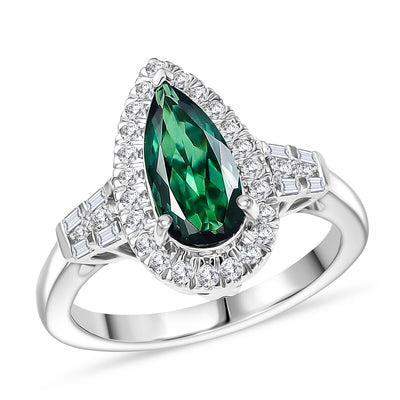 Certified & Appraised Rhapsody 950 Platinum AAAA Pirineu Lagoon Tourmaline, Diamond (E-F, VS) (0.32 cts) Ring (Size 10.0) (7 g) 1.45 ctw