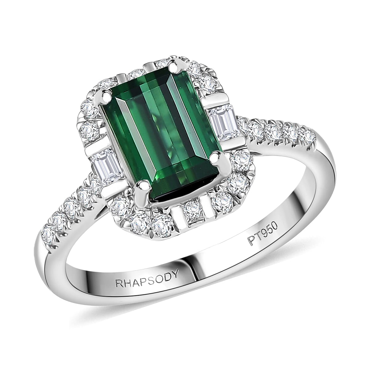 Certified & Appraised Rhapsody 950 Platinum AAAA Santa Rosa Tourmaline, Diamond (E-F, VS) (0.35 cts) Ring (Size 6.0) (5.5 g) 2.51 ctw