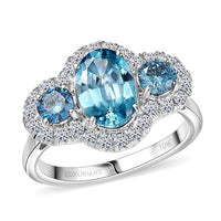 Certified & Appraised 10K White Gold AAA Cambodian Blue Zircon, Luxuriant Lab Grown Blue Diamond (IR) and Lab Grown Diamond (SI) (0.82 cts) Ring (Size 10.0) 3.02 ctw