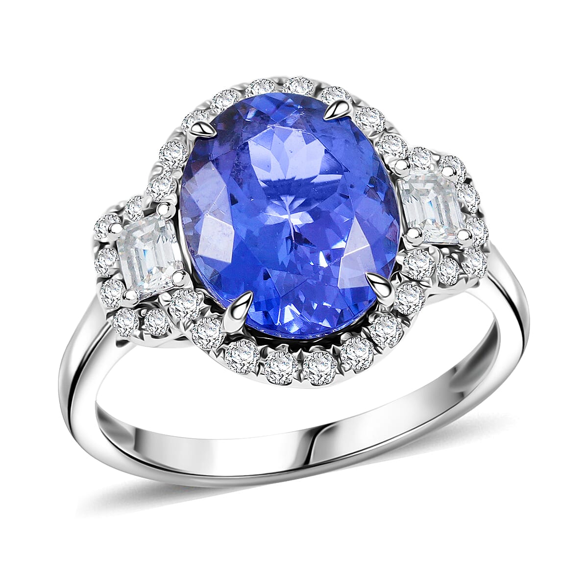 Modani 14K White Gold AAA Tanzanite, Diamond (VS2) (0.80 cts) Ring (Size 10.0) 4.41 ctw