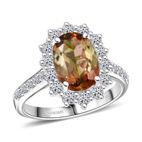 Certified & Appraised 10K White Gold AAA Jenipapo Andalusite, Luxuriant Lab Grown Diamond (VS) Ring (Size 6.0) 3.50 ctw