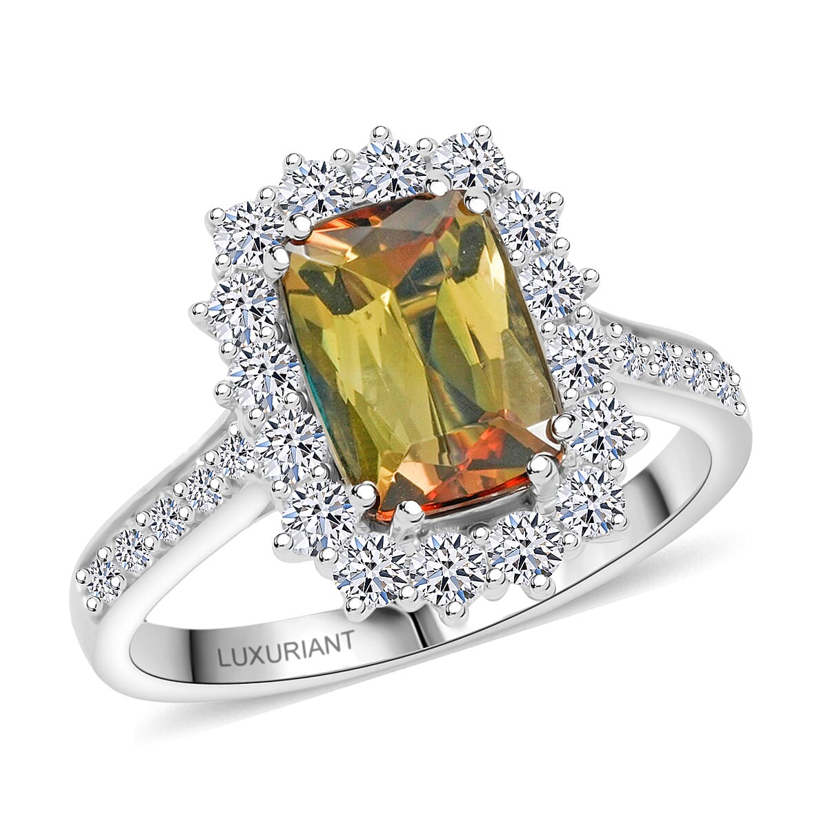Certified & Appraised 10K White Gold AAAA Jenipapo Andalusite, Luxuriant Lab Grown Diamond (VS) Ring (Size 9.0) 3.60 ctw