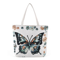 La Marey White Butterfly Design Tote Bag