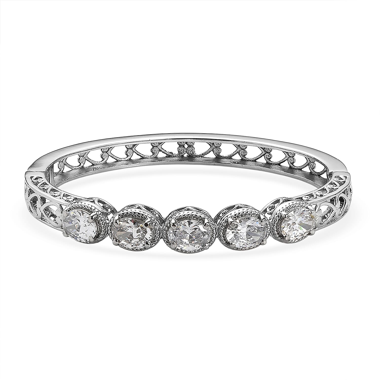 EverTrue Simulated Diamond Bangle Bracelet in Stainless Steel (6.50 In) 10.10 ctw