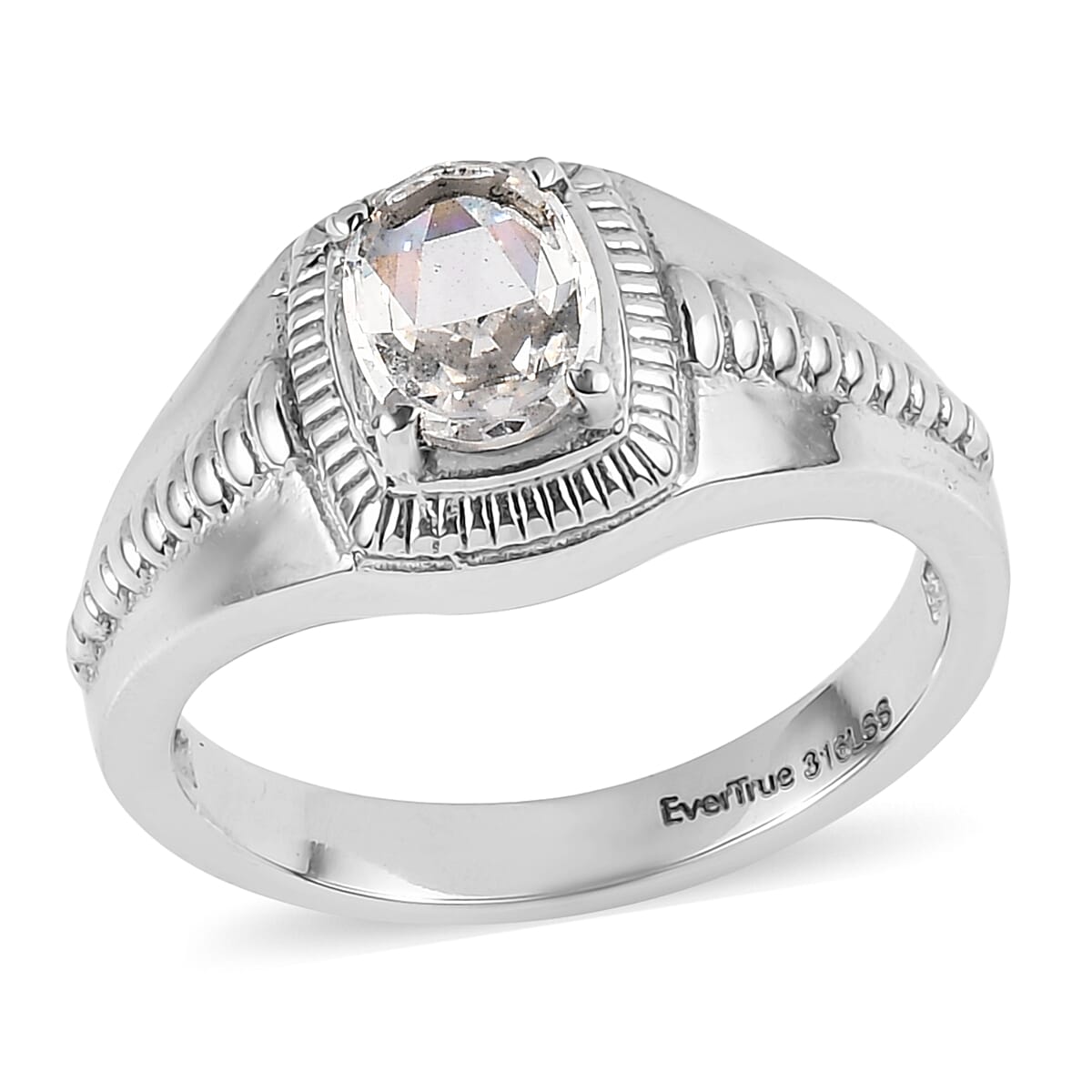 EverTrue Simulated Diamond Ring in Stainless Steel (Size 10) 2.10 ctw
