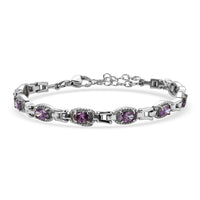 EverTrue Simulated Amethyst Color Diamond Fancy Bracelet in Stainless Steel (6.50 In) 6.10 ctw
