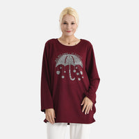 La Marey Red Long Seeve Ribbed Top