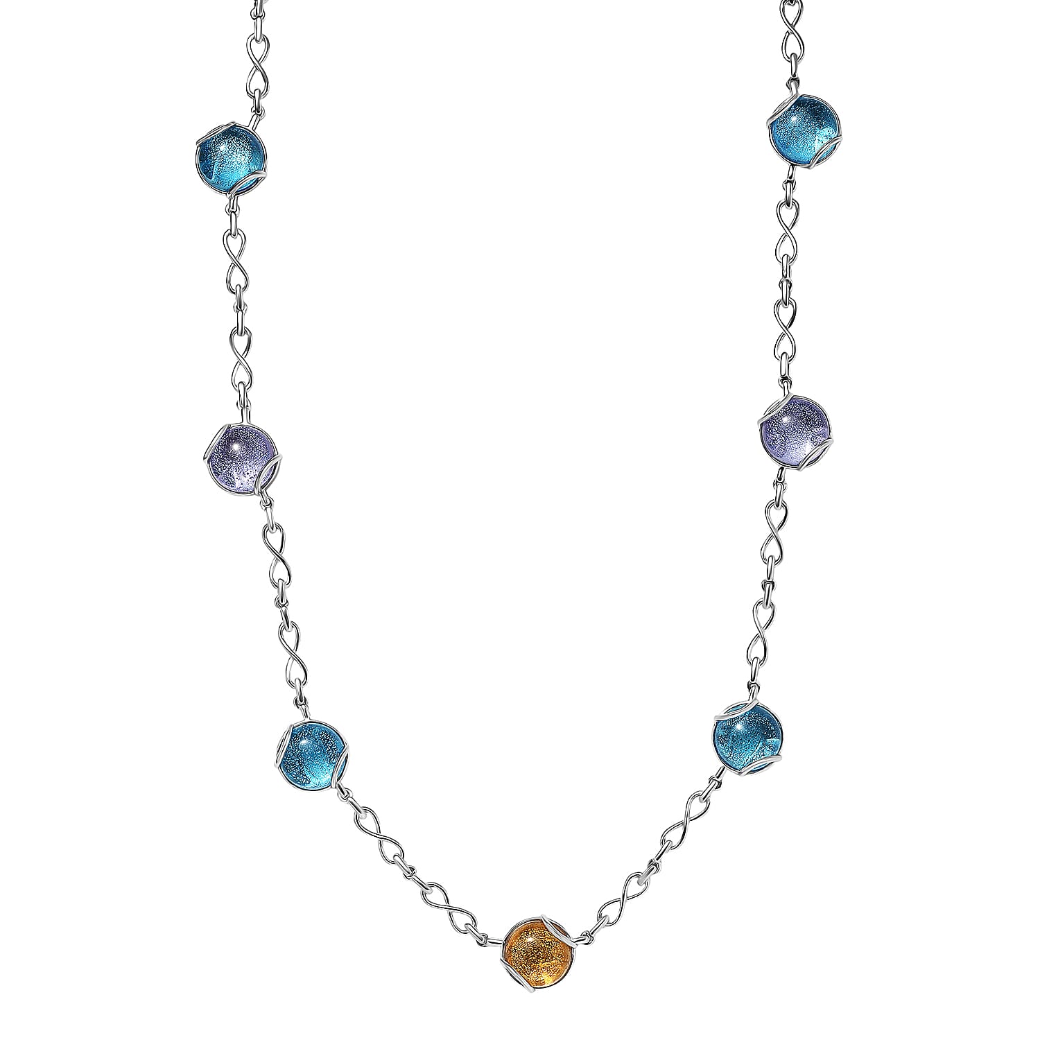 GP Italian Garden Special Multi Color Murano Style Necklace in Rhodium Over Sterling Silver (18- 20 Inches)