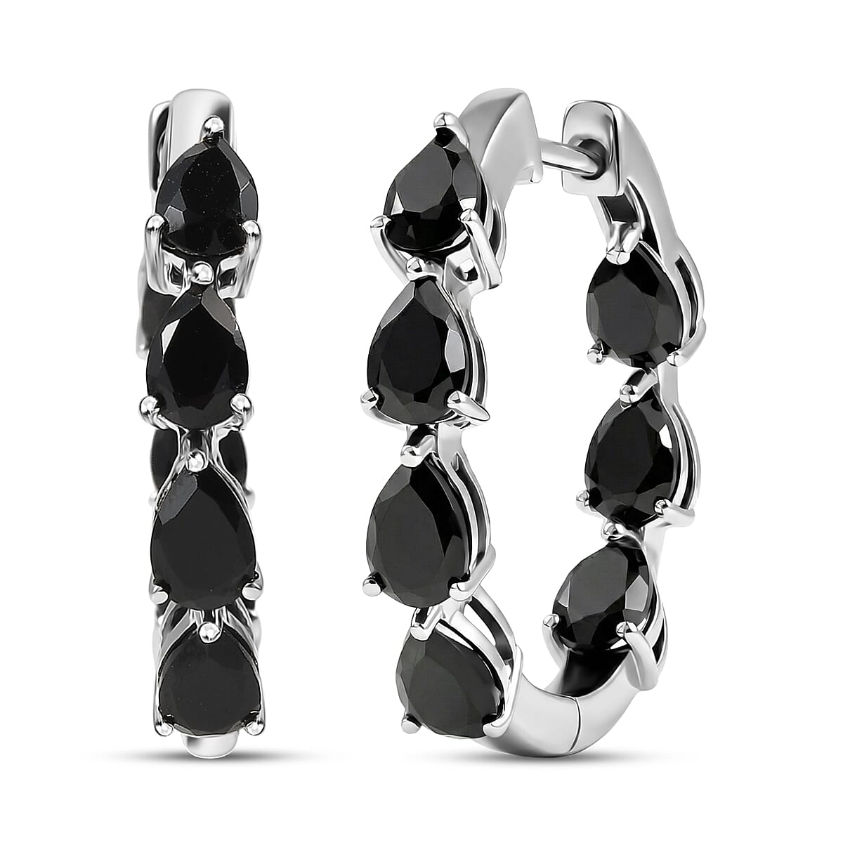 EverTrue Thai Black Spinel 7.35 ctw Midnight Pearline Hoop Earrings in Platinum Bond