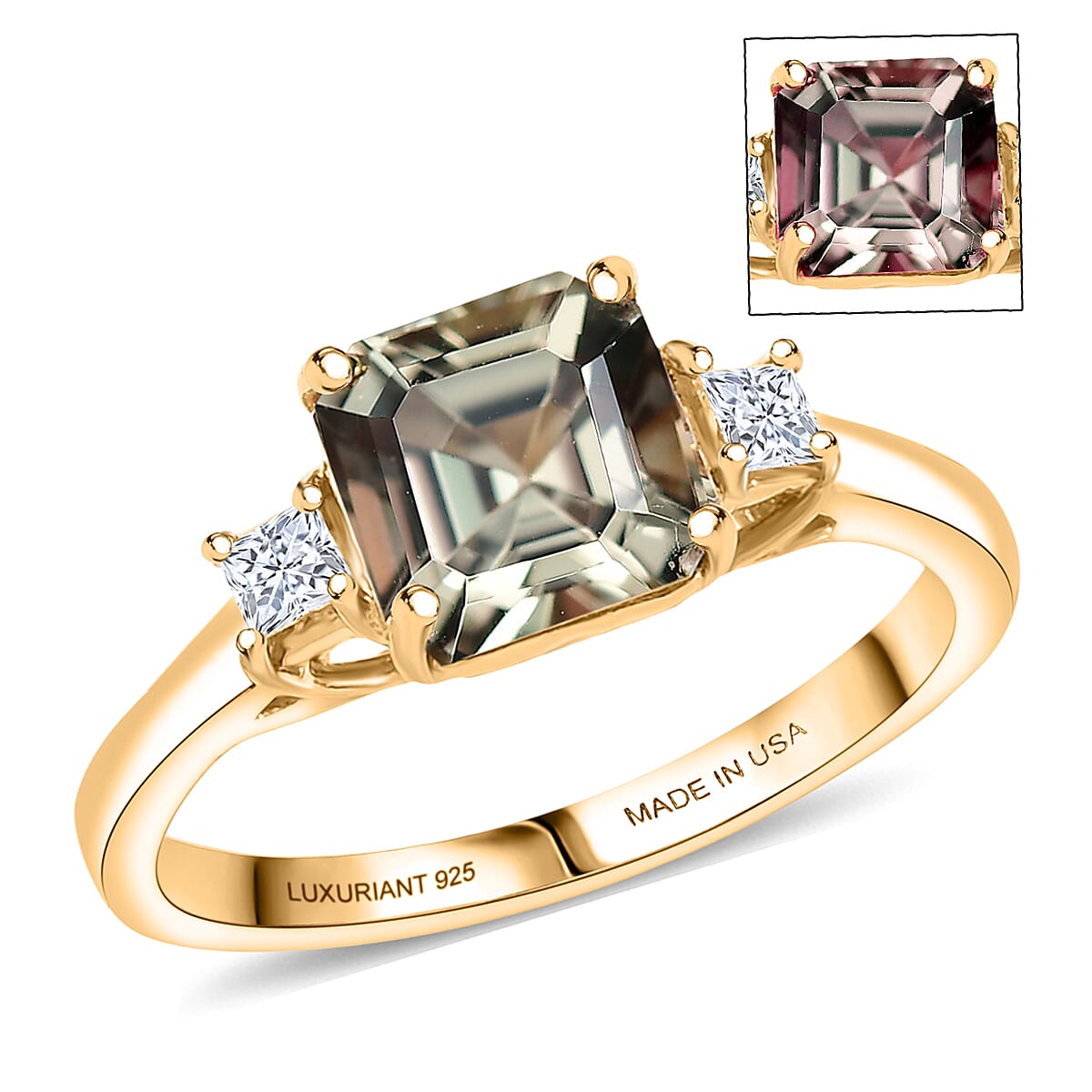 AAA Turkizite, Luxuriant Lab Grown Diamond (G-H, SI) (0.22 cts) Ring in 18K Vermeil YG Over Sterling Silver (Size 10.0) 2.15 ctw