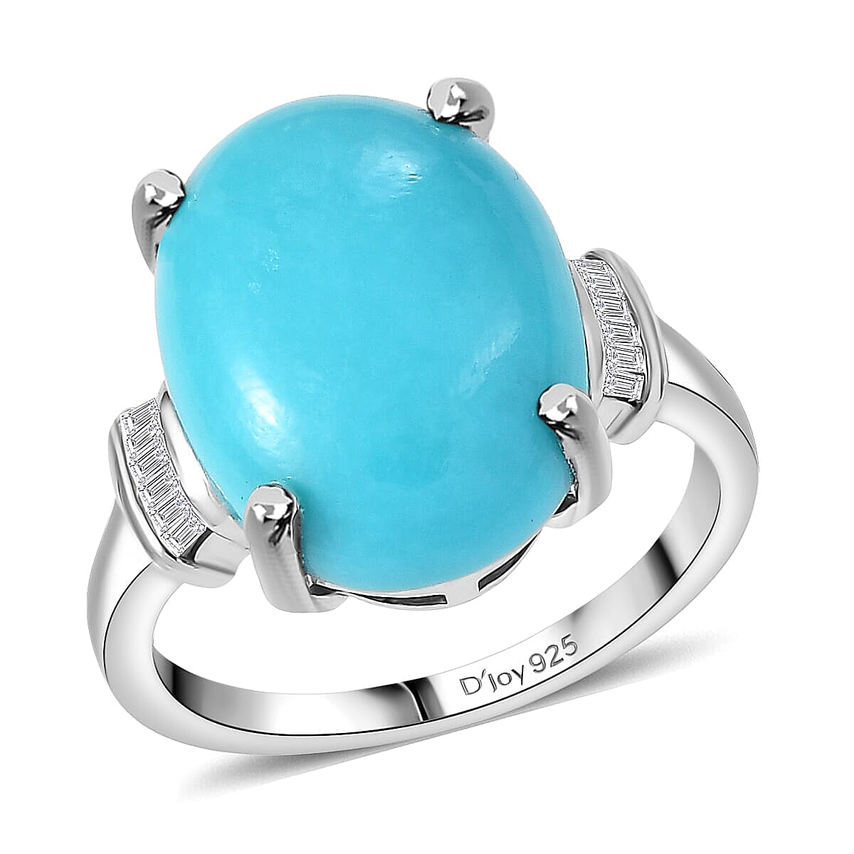 D'Joy Premium Sleeping Beauty Turquoise, Diamond Ring in Rhodium Over Sterling Silver (Size 6.0) 7.20 ctw
