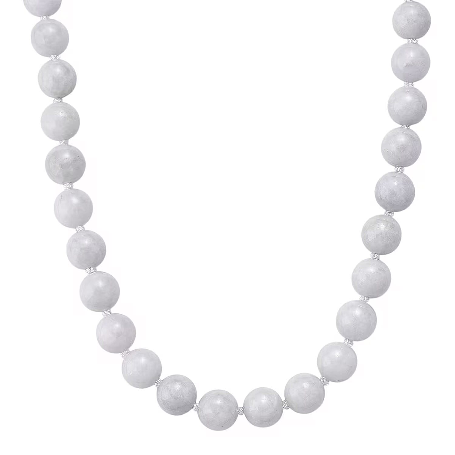 D'Joy Natural Jade 670.00 ctw Round Beaded Necklace in Rhodium Over Sterling Silver 20 Inches