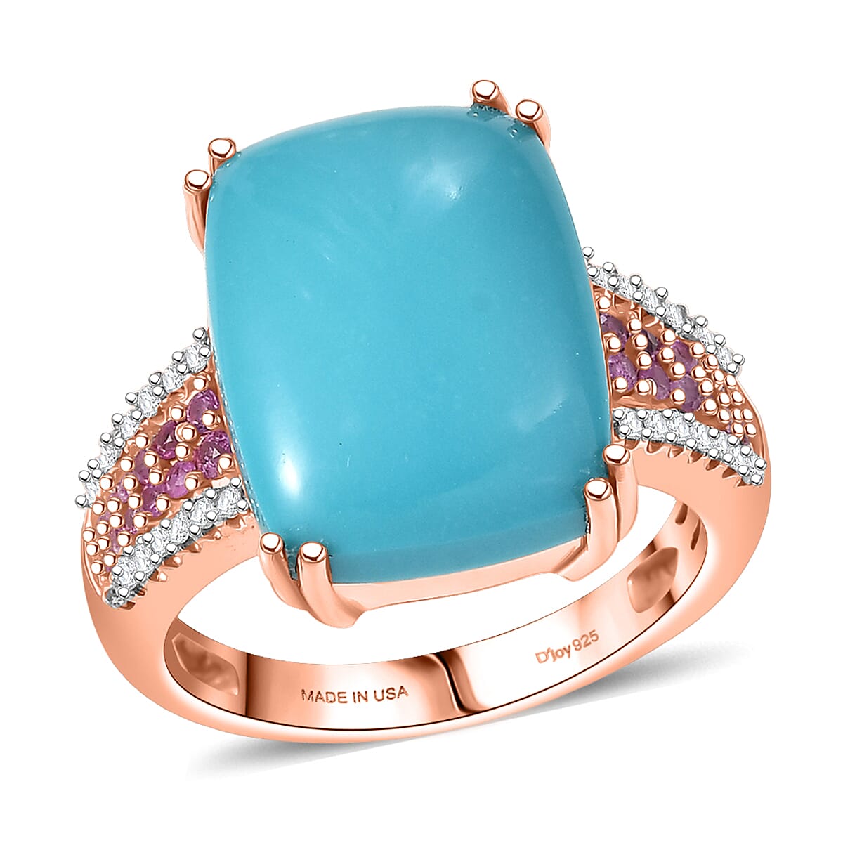 D'Joy Sleeping Beauty Turquoise, Multi Gemstone Ring in 18K Vermeil RG Over Sterling Silver (Size 10.0) 8.00 ctw