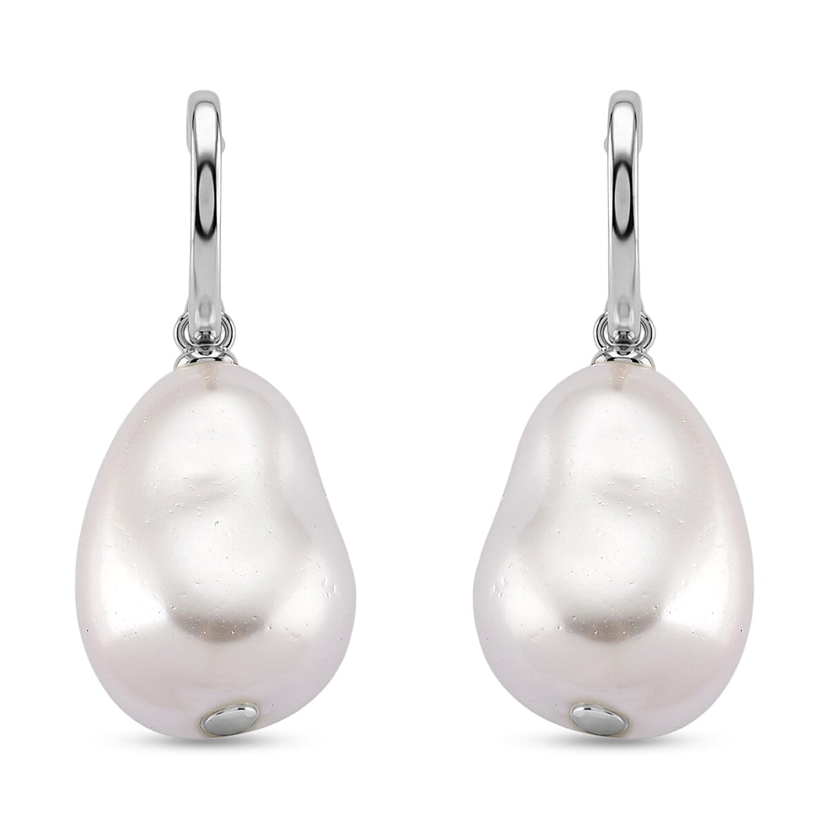 EverTrue White Shell Pearl Fancy Earrings in Silvertone and Stainless Steel